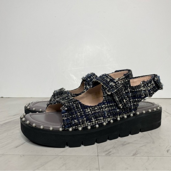 New! Stuart Weitzman Zoe Lift Embellished Tweed Sandal 8 1/2 B - Picture 14 of 14